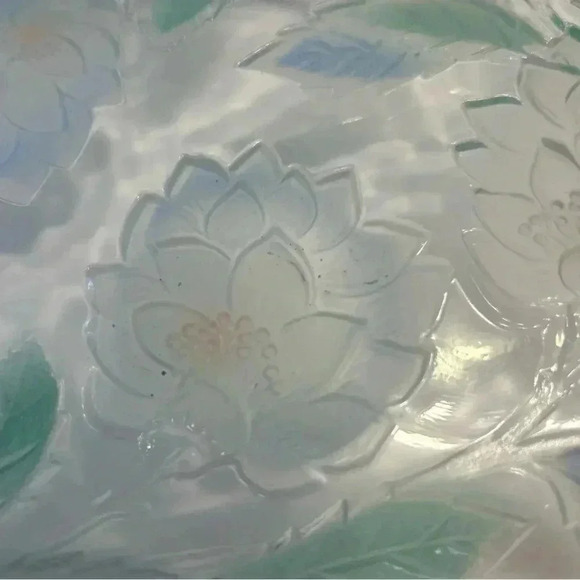 Crystal Clear Studios Blue N Pink Flowers Frosted Reverse Painted Large Dish - Picture 8 of 8